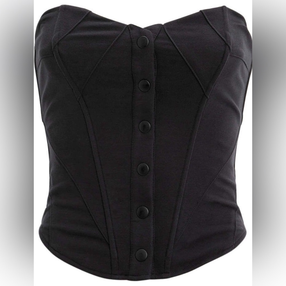 Fleur du Mal Black Strapless Corset Bustier Top Button Front Small
